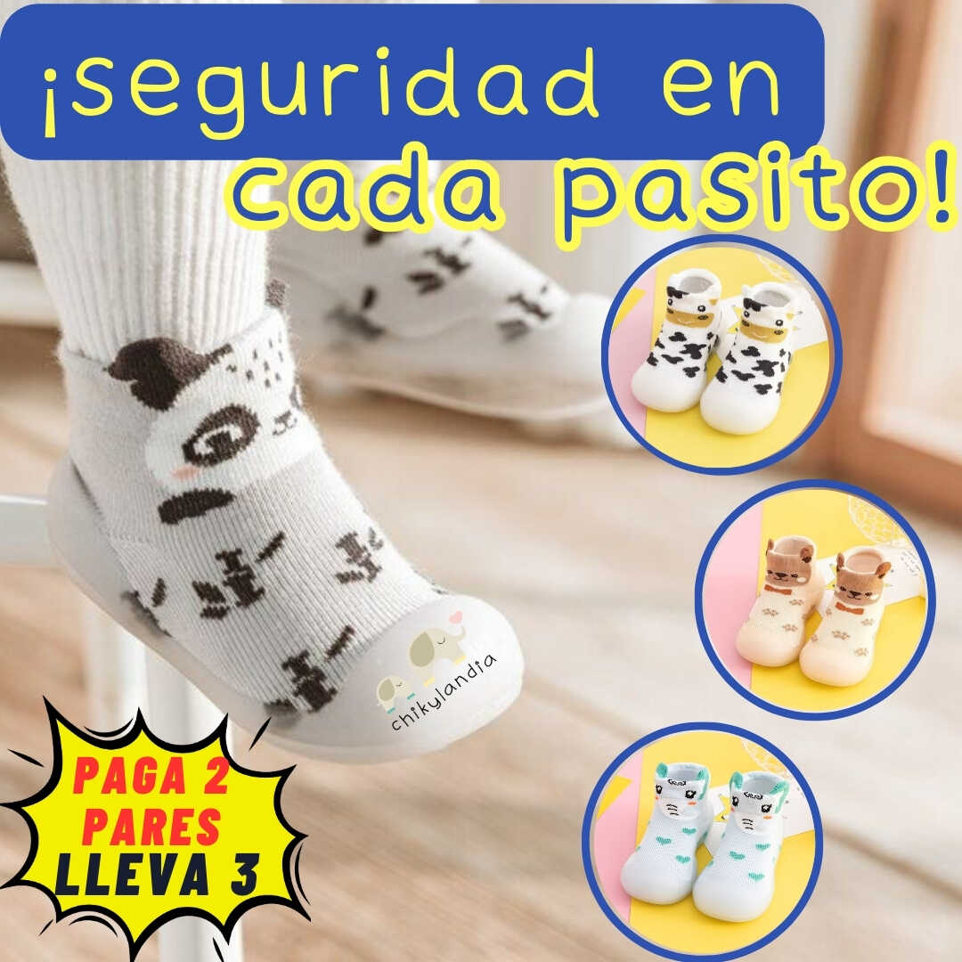 Medias Primeros Pasos Anti Deslizantes Suela de Goma - Promo 3 pares